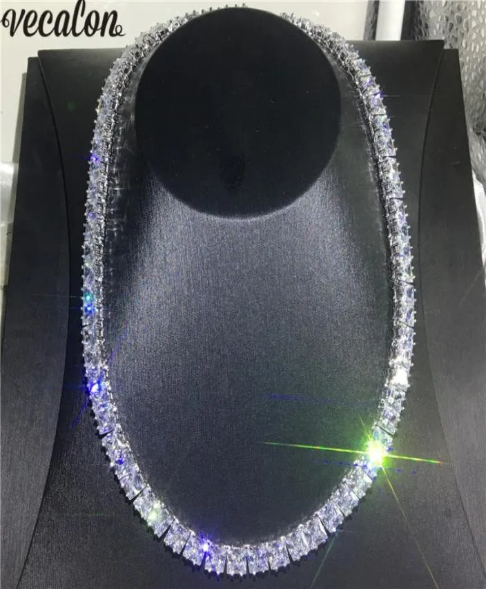 Теннисное ожерелье Vecalon, белое золото, полная огранка принцессы, 7 мм, с бриллиантами, вечерние свадебные ожерелья для женщин и мужчин, ювелирные изделия в стиле хип-хоп2290216