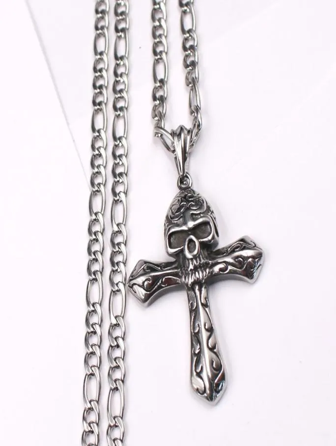 Father Gifts husband gifts Men 316L Stainless steel Large Biker Cross Skull Punk Design Necklace Pendant 6mm 24 inch NK Chain sil9615116