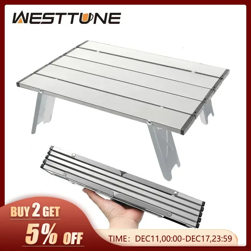 Camp Furniture Westtune Mini Camping Table Ultralight Portable Aluminium Alpoy Outdoor Roll Uplay Folding for Backnic Picnic BBQ 231212