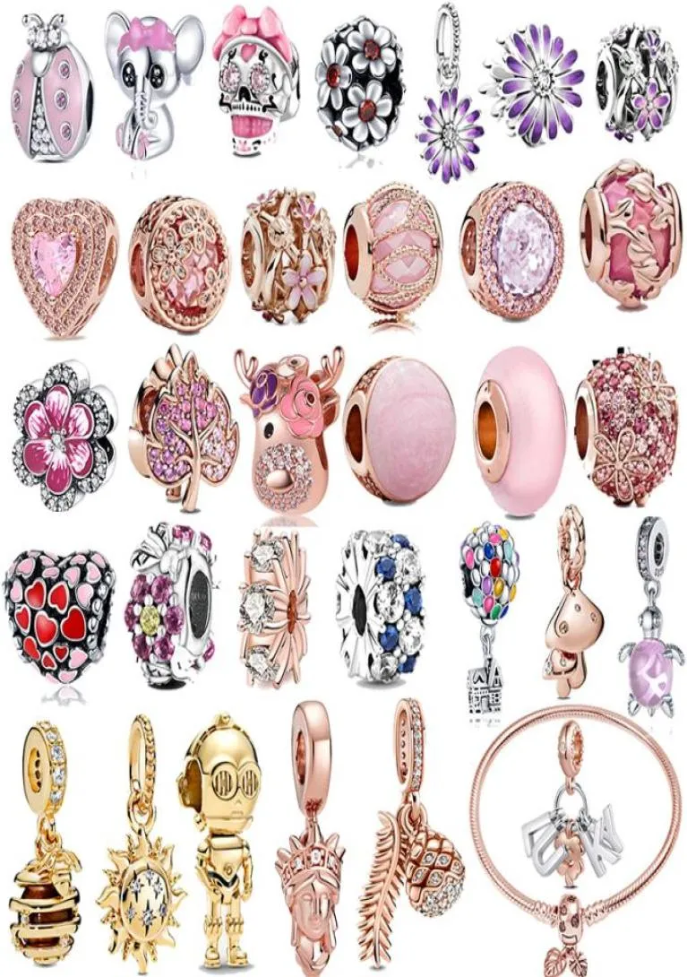 Novo popular 925 prata esterlina charme acessórios pingente beliscar contas de rosa adequado para p pulseira colar diy jóias femininas acessórios de moda7468577