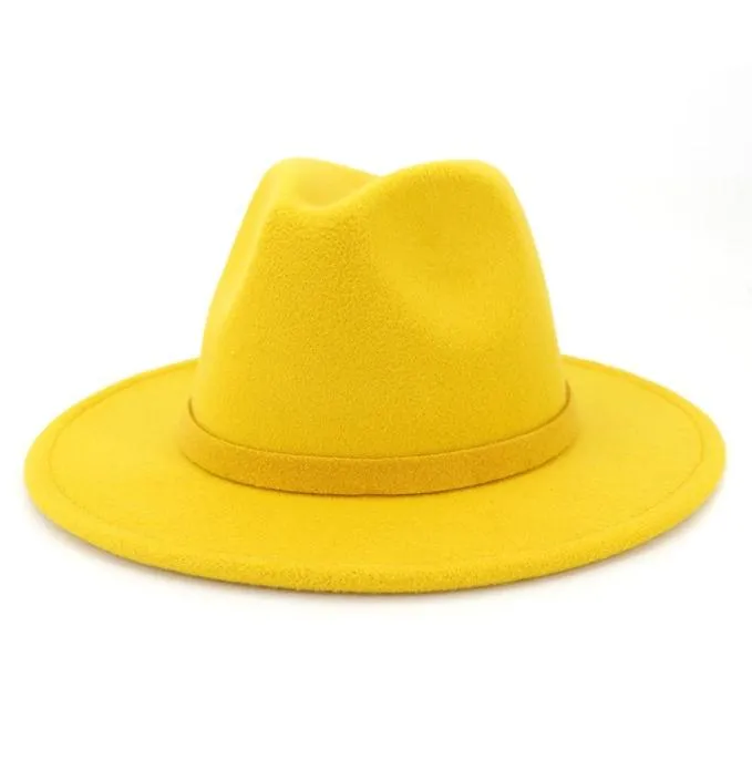 2019 Autumn and Winter Solid Color Brimmed Hat Travel Cap Fedoras Jazz Hat Panama Hats for Women and Girl 25 G038766273