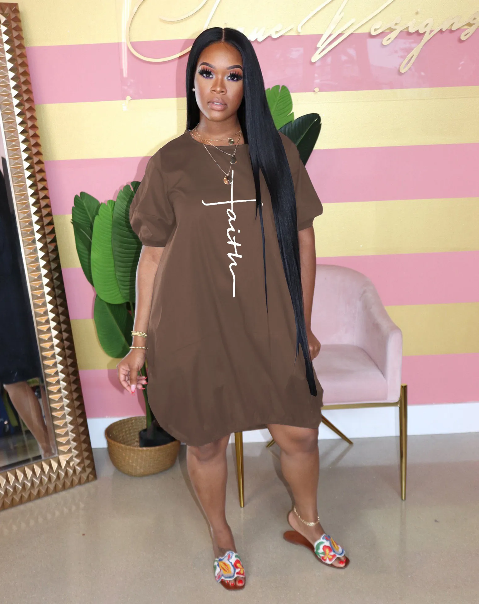 Plus Size Bubble Skirt Knee-Length Party Dress for Women with Cartoon Print  and Puff Sleeves from Dhgate Plus size Dresses - price 48.09