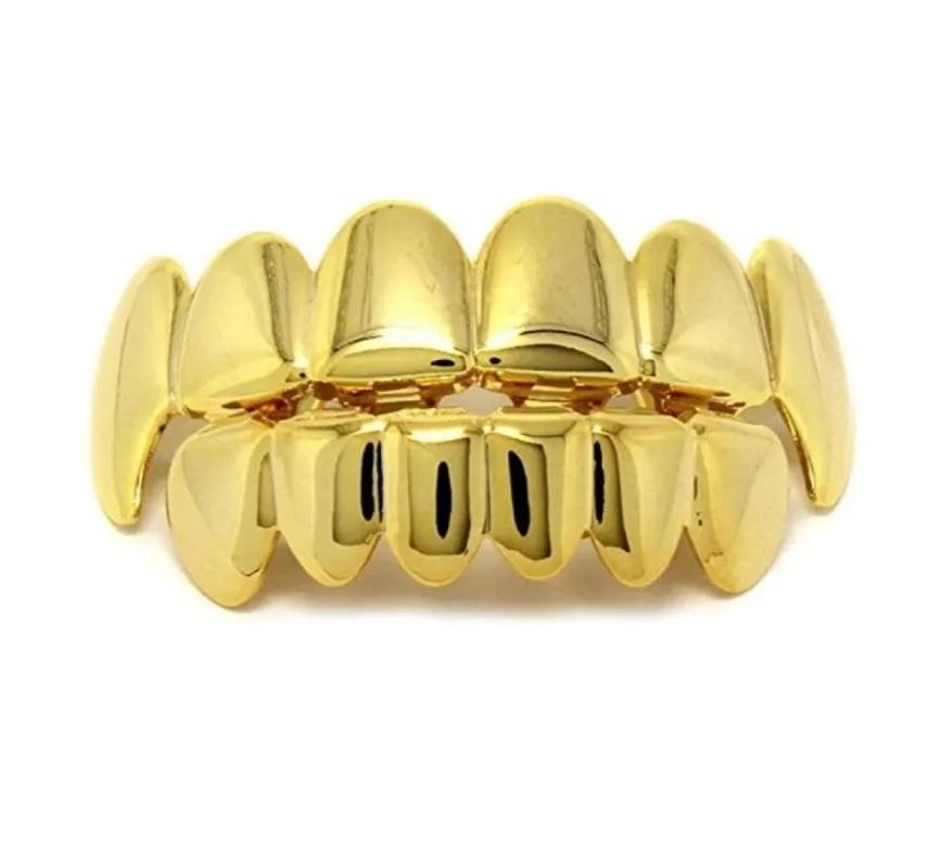 New Hip Hop Gold Teeth Grillz Top Bottom Dental Grills Mouth Punk Teeth Caps Cosplay Party Tooth Rapper Jewelry Set2506552