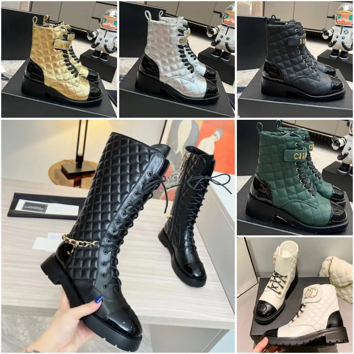 Tasarımcı Ayakkabı Martin Boots Kadın Siyah ayak bileği bisikletçisi platformu Flats Combat Botlar Lüks Düşük Topuk Up patik deri zincir logo toka botları boyut 35-41