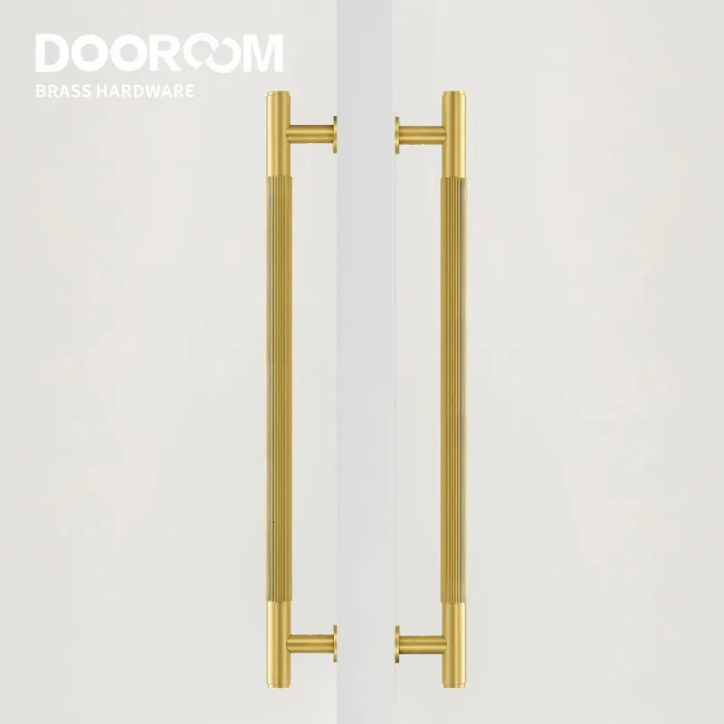 Serrures de porte Dooroom Laiton double simple face linéaire Barre de traction rayée Porte en bois Salle de douche en verre Or mat Poignée noire en laiton 231212