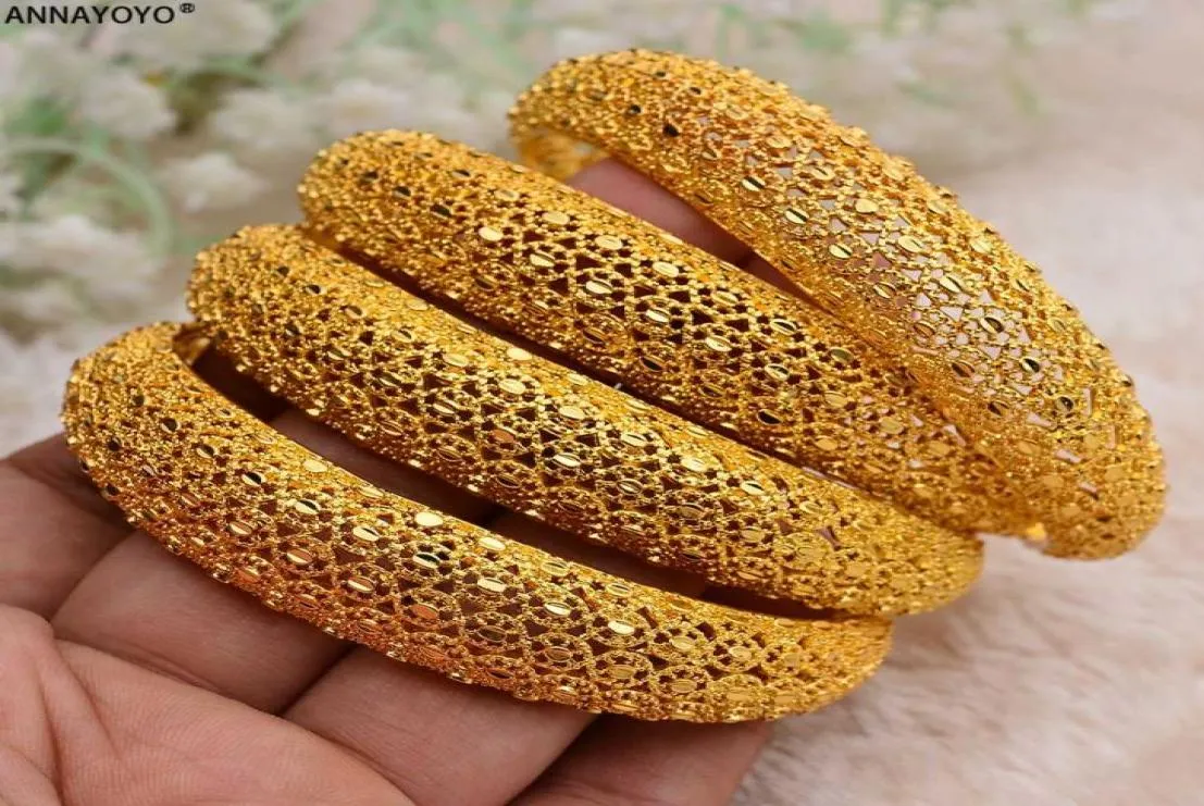 Annayoyo 4 pcsLot Dubai couleur or bracelets bijoux éthiopiens bracelets africains pour femmes bijoux arabes cadeaux de mariée de mariage 2251430
