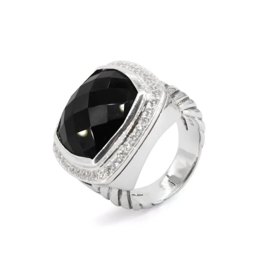 Anéis femininos de marca 925 prata esterlina 17mm azul topázio preto ônix turquesa quartzo esfumaçado anel de ametista para mulheres 259k