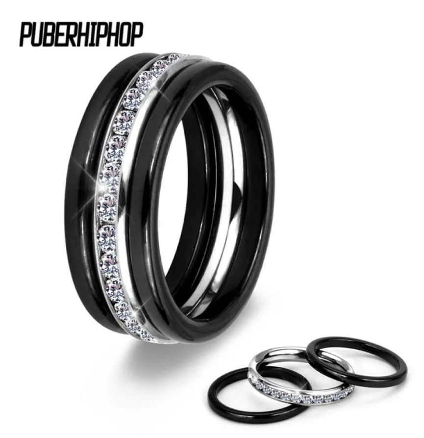 3 pièces ensemble d'anneaux colorés modernes ensemble d'anneaux en céramique de santé inoffensive avec cristal de pierre blanche pour les femmes en acier inoxydable Ring7159151