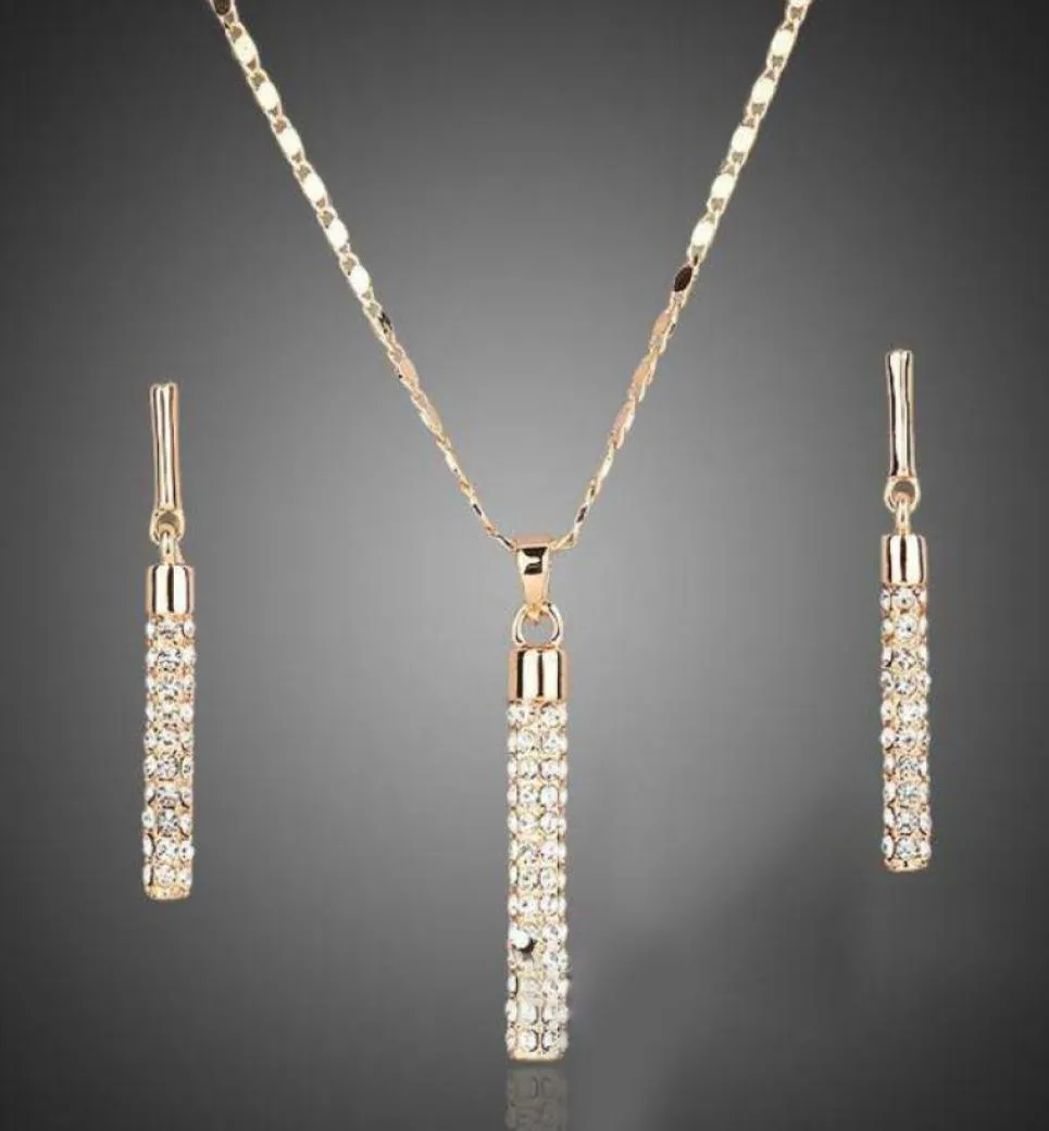 2021 Crystal Clear 18K Gold Gold Plented Austrice Austrings Actors and Pendant Necklace Sets Sell26651957640015