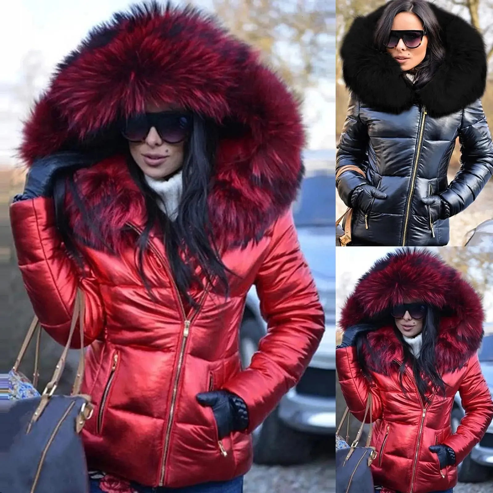 Doudoune Longue Pour Femme Avec Capuche Fourrure - Parka D'hiver Chaude, Poches Zippées