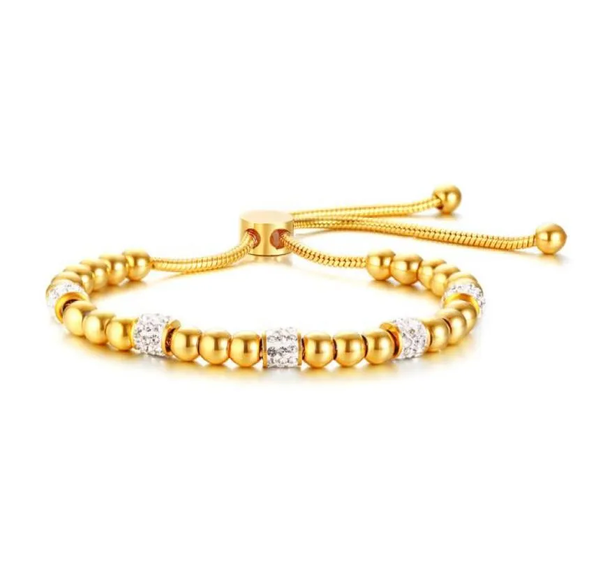 Bracelets réglables en acier inoxydable fait à la main avec perles dorées et strass, accessoires de bijoux pour femmes, cadeau pour fille 9676233
