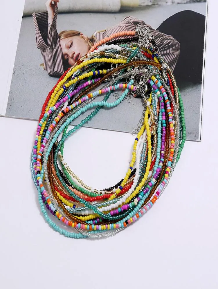 Beaded Necklaces Bohemian Jewelry Handmade Fashion Pendants Colorful Rice Beads Female 18 Colors 40cm7cm 50pcslot4061304