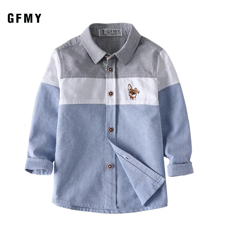 Chemises pour enfants GFMY printemps 100% Oxford Textile coton manches longues motif de broderie chemise pour garçons 3T-12T épissure enfant vêtements décontractés 9012 231212