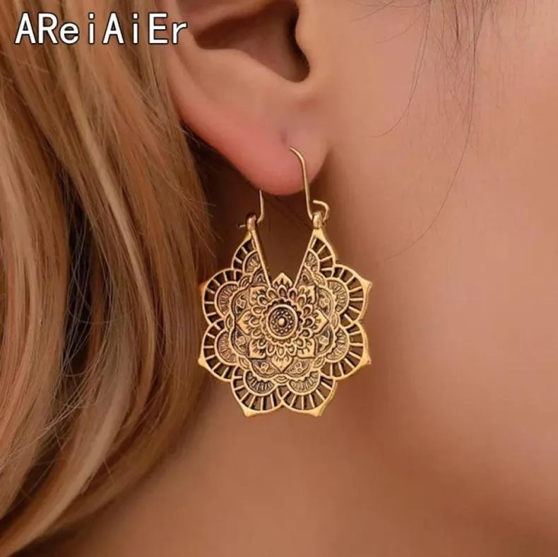 Boucles d'oreilles en métal pour femmes, Punk, en alliage, gitane, Tribal, ethnique, cerceau, Mandala, bohème, bijoux 2425697