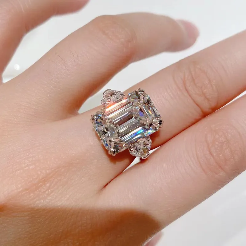 med sidogenar Wong Rain 100 Sterling Sier 12ct Emerald Cut Simulated Gemstone Wedding Ring Engagement Fine Jewelry for Women