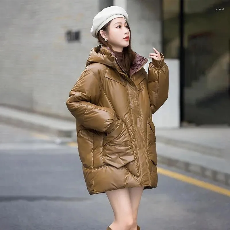 Kvinnors dikerockar 2023 Winter Parkas Jacka Kvinnor Korean Loka ner Cotton Coat Kvinnlig huva tjockare varm vadderad Casual Overcoat Ladies