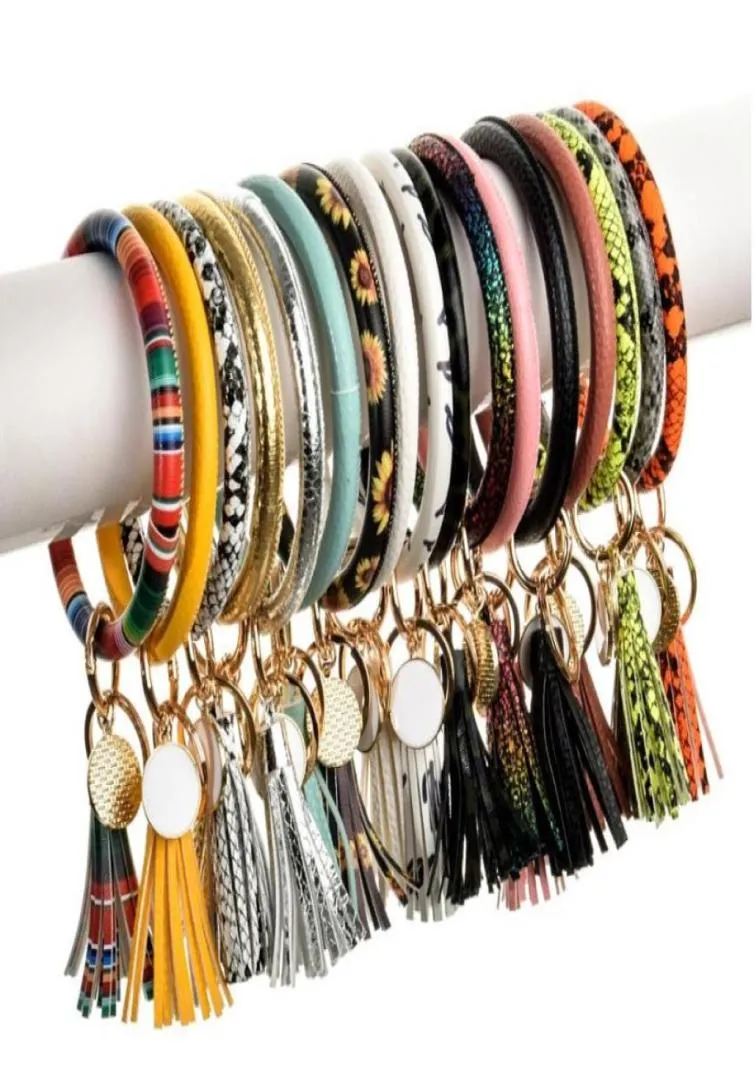 Porte-clés de Bracelet en cuir pour femmes, cadeaux tendance, pompon circulaire, bijoux unisexe, Drop6774615