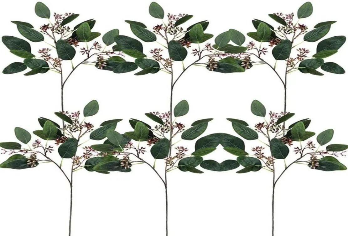 6 pezzi di foglie di eucalipto con semi finti spray verde artificiale foglia artificiale verde primavera steli per composizioni floreali6010312