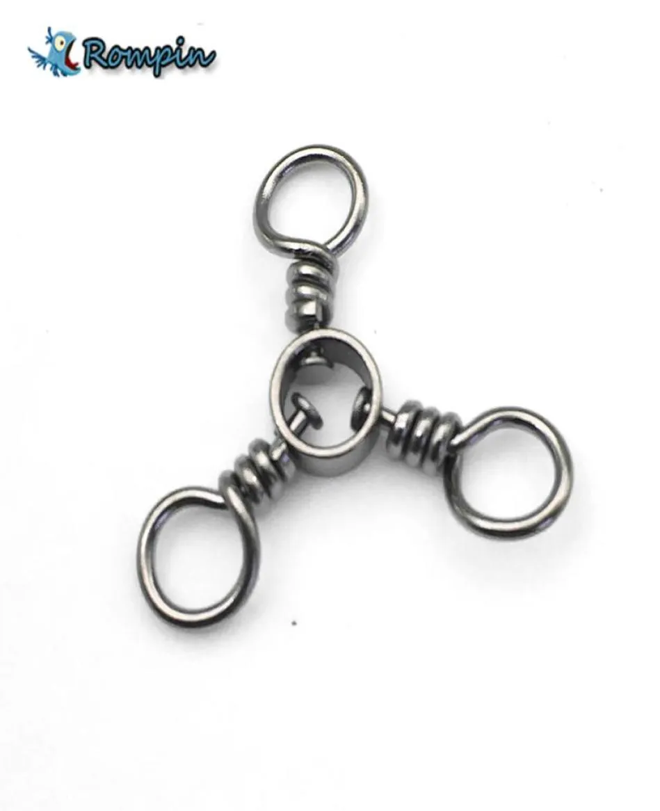 Rompin 30pcslot 3 way swivel fishhooks accessories 3way fishing swivels solid rings connector fishing accessories9087645