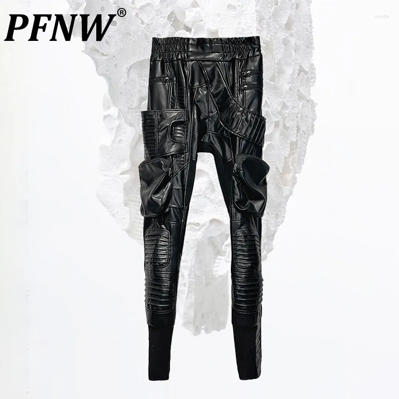 Herenbroeken PFNW Asymmetrie uitgehold leer plooien avant-garde ontwerp mannelijke skinny broek 2023 herfst stijlvol 28W1614