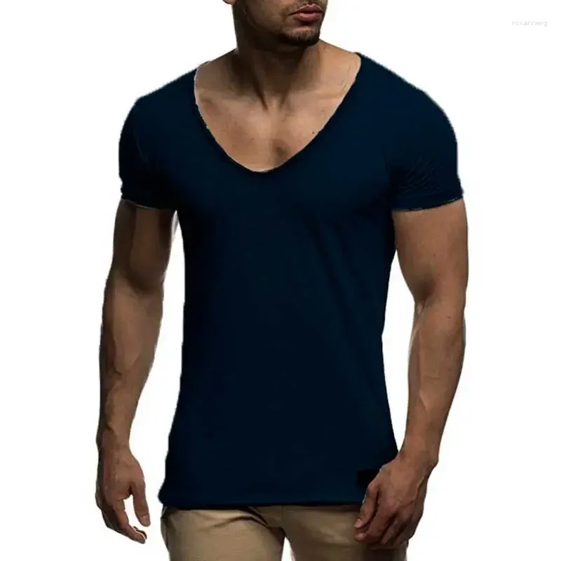 Hommes costumes B2626 arrivée col en V profond à manches courtes hommes T-shirt coupe ajustée haut fin T-shirt décontracté été T-shirt Camisetas