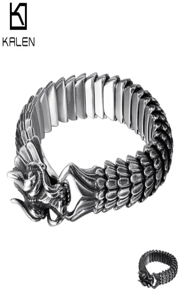 Retro Animal Dragon Head Charm Bracelet Men Stainless Steel Black Matte China Dragon Blessing Bracelet Bangle Jewelry8063708