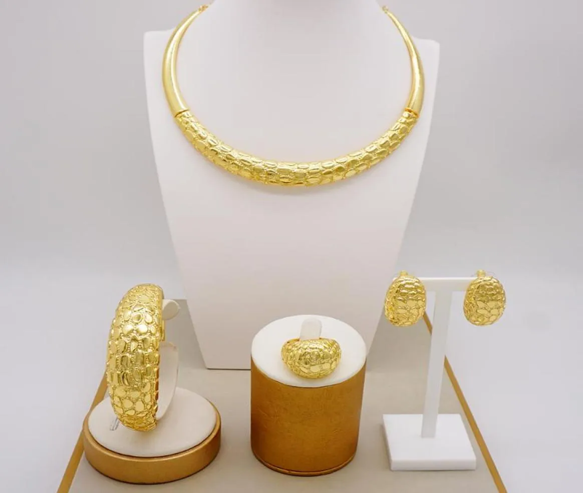 Earrings Necklace 2021 Real Gold Latest Luxury Brazilian 24k Jewelry Set Exaggerate Big Sets For Women Wedding Dinner Gift4831255