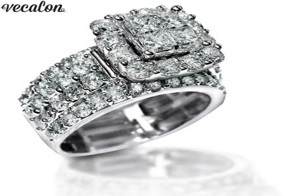 Vecalon Luxury Lovers Promise Ring 925 Sterling Silver Diamond CZ Engagement Wedding Band Rings for Women Men Jewelry Gift5091009