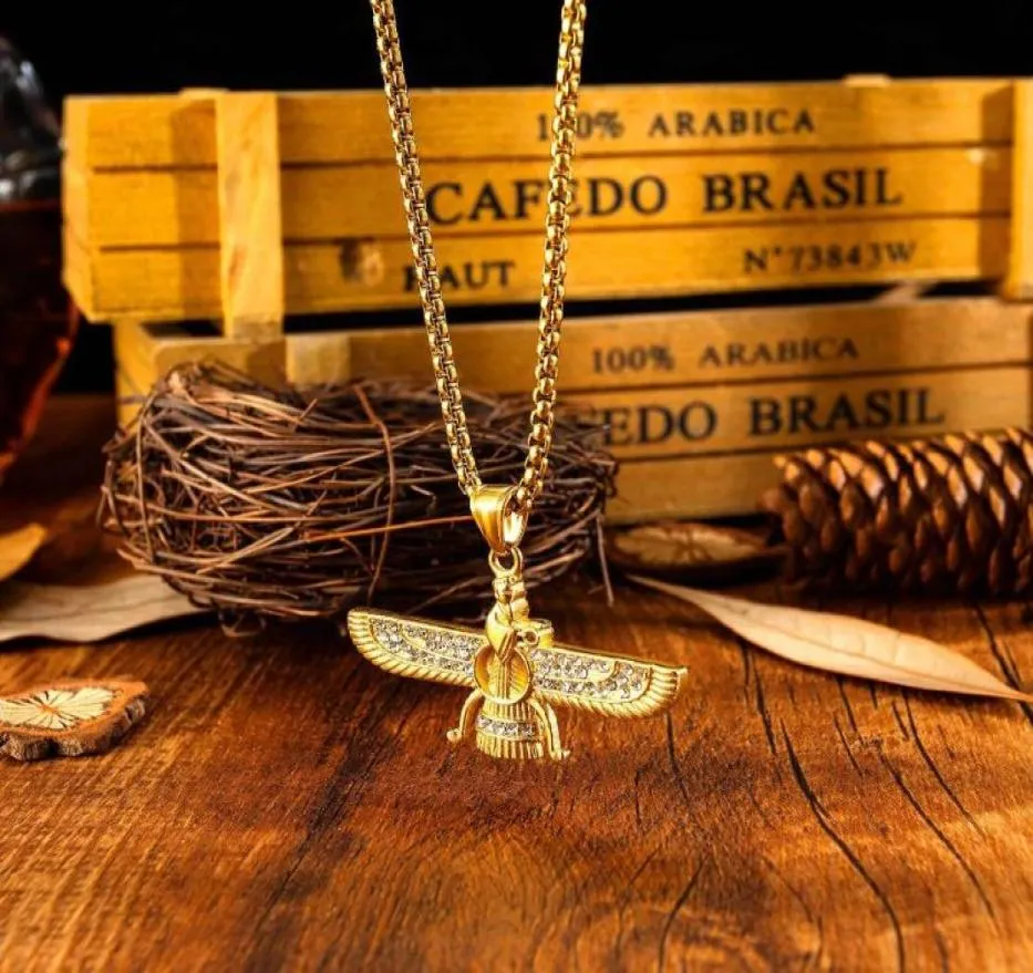 Anhänger Halsketten Mode Zoroastrismus Flügel Halskette Für Männer Edelstahl Kette Ahura Mazda Zoroastrian Farvahar Männlichen Schmuck7540267