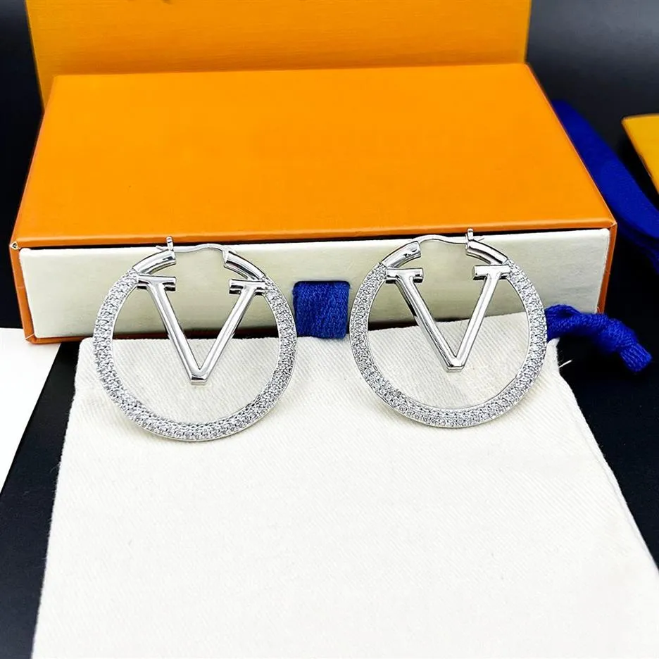 Hoop Luxury Diamond Gold Earrings Designer Letters Womens Earring Circle Brand Fashion Pearl Wedding Earrings High Quality Jewelry296s