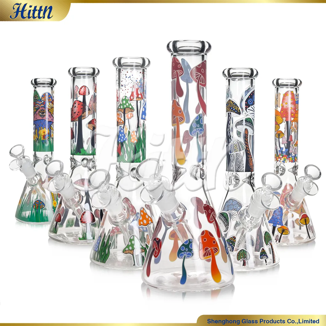 Beaker Bong Glass Bong for Smoking 10 Inches Bong Hookah Dab Oil Rig Mushroom Decal Bong Thick Dry Herb Glass Water Pipe 14mm Bowl Downstem Accessories