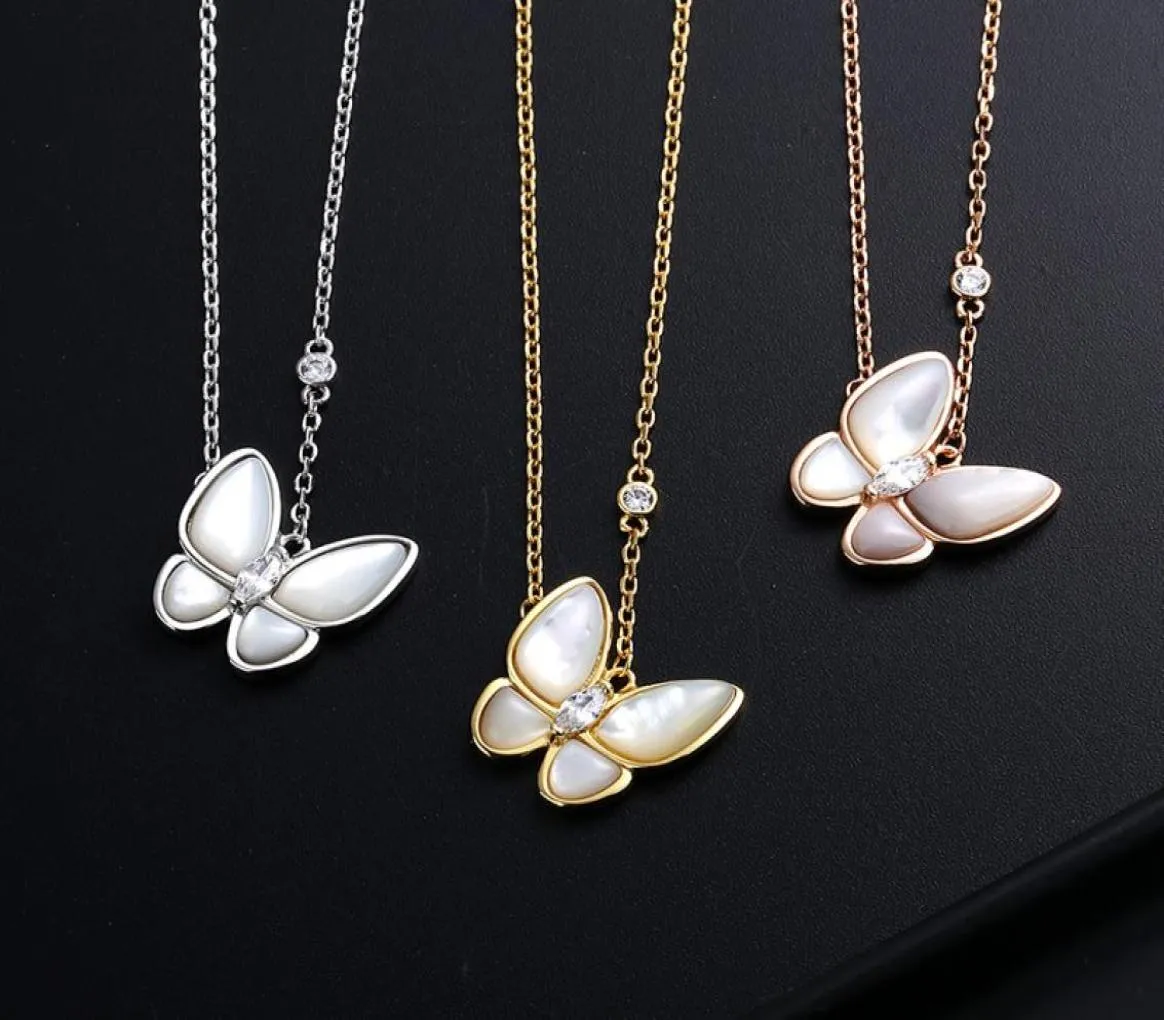 Butterfly white shell Pendant necklace female silver luxurious design 18K gold Plated simple temperament clavicle chain necklaces 7663010