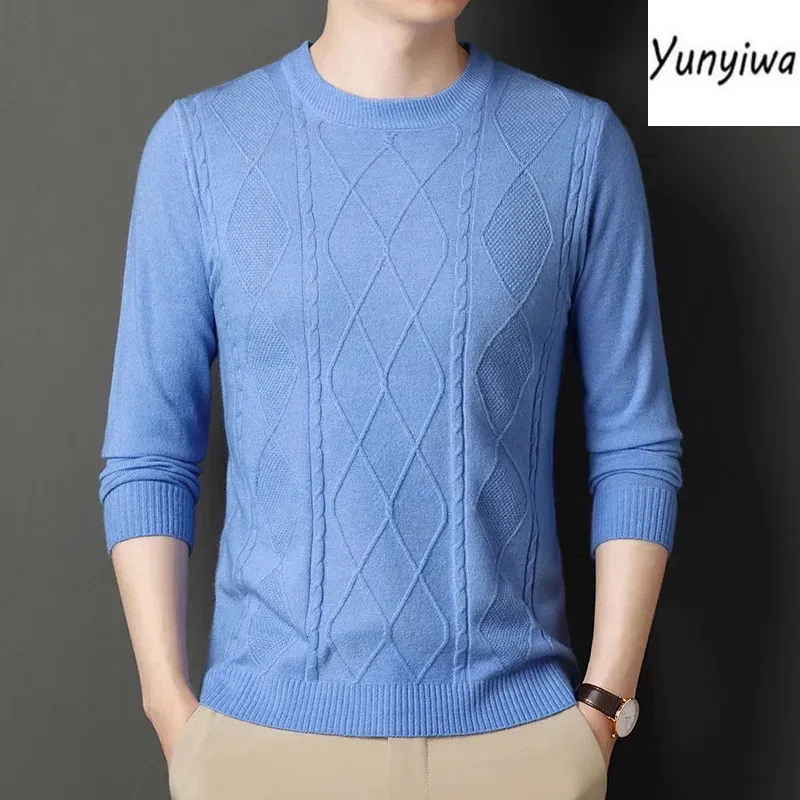 Men's Sweaters Brand Men's Round Neck Sweater Knitted Diamond Check Pattern Casual Versatile Pullover Sweaters 231213