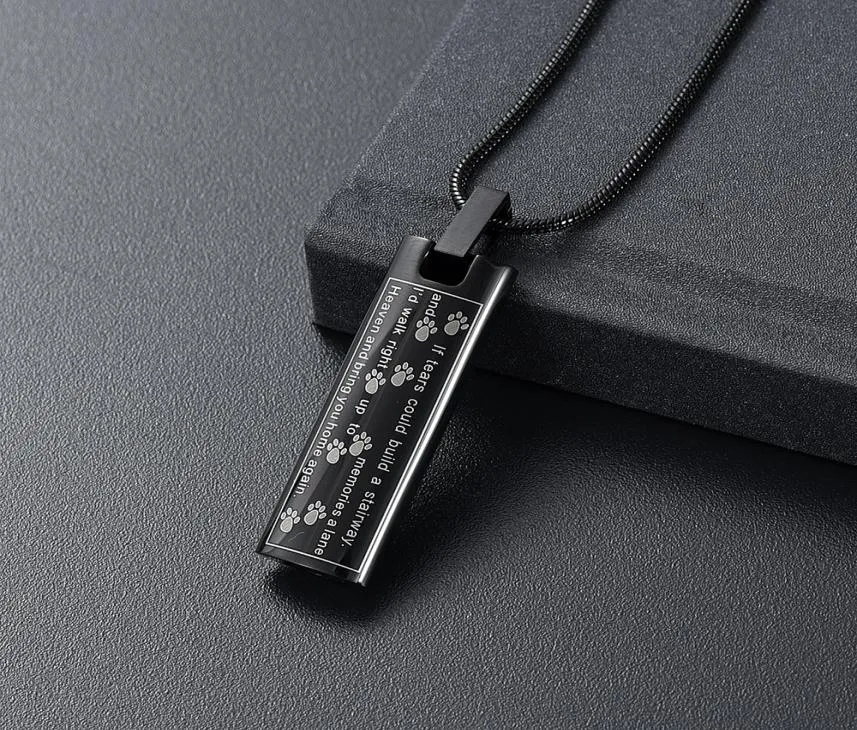 H888 Collier de crémation de barre de couleur noire Gravure avec pattes d'animaux Urne funéraire Porte-cendres Bijoux de crémation en acier inoxydable 3480662