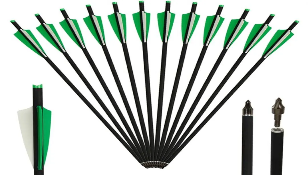 Flèches de l'arbalète 20 22 pouces flèches de carbone mélangées Diamètre 88 mm Tive de pointe tir de chasse à la chasse amovible Green 220812213K7618181