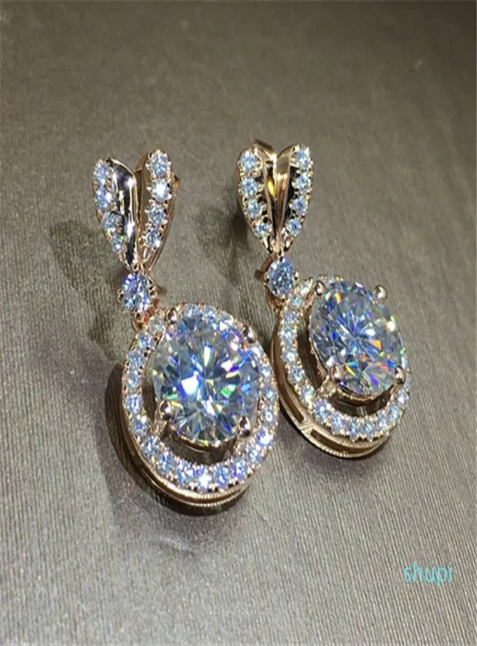 Bowknot 18K Roségold Diamant Dangle Ohrring Original 925 Sterling Silber Schmuckparty Hochzeitstropfen Ohrringe für Frauen Bridal4830980