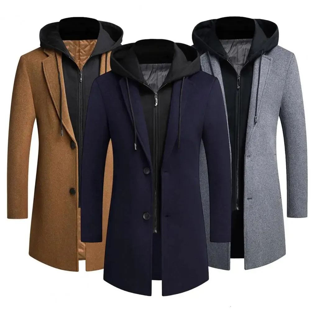 Męskie Parkas Autumn Winter Men Płaszcze Modna Modna długa kurtka Męska podwójna kołnierz Zapip Płaszcz Windbreak Woolen Overcoat 4xl 231213