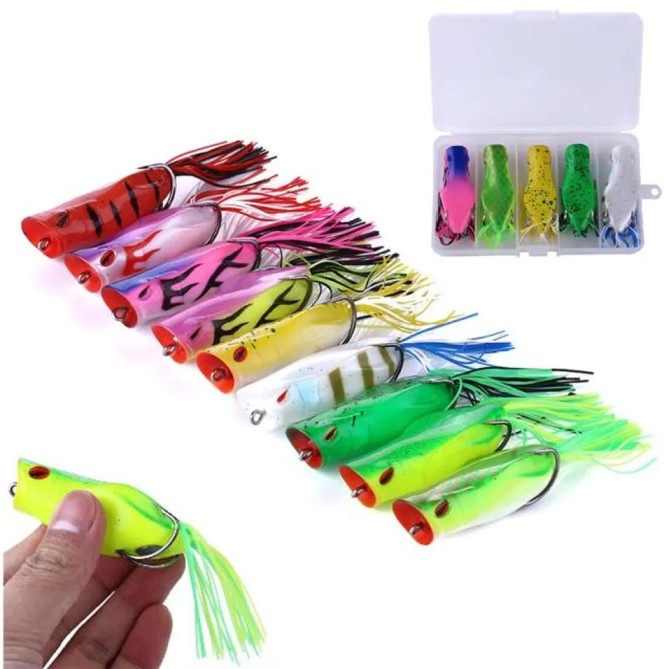 Rubber Ray frog Popper bait 14g 7cm Topwater Fishing Lifelike Frog Hollow Body Soft Baits Blackfish Artificial Lure3570639