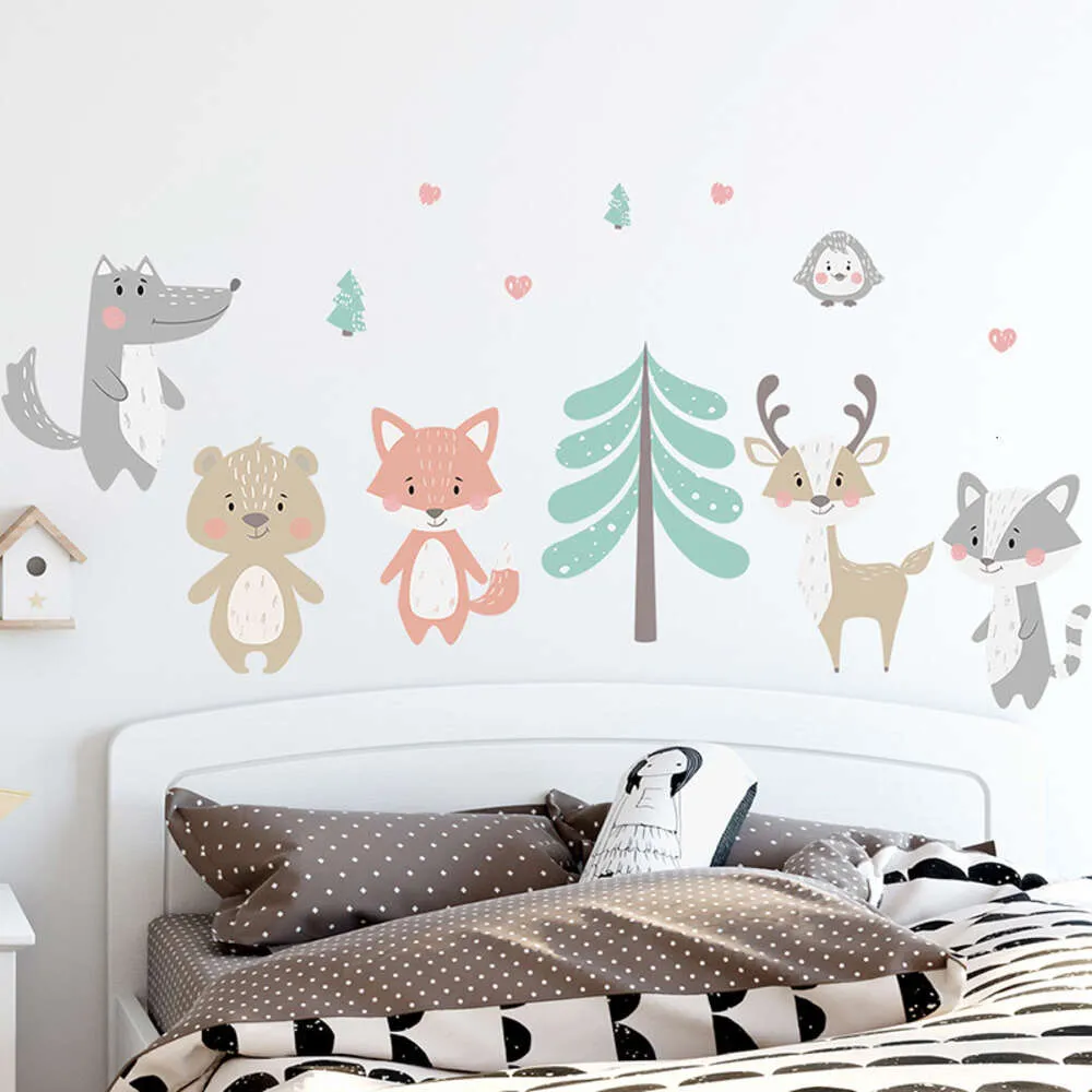 Kreskówkowe leśne zwierzęta drzewa noszą naklejki ścienne jelenia do pokoju dla dzieci pokój pokoju dziecięcego naklejki dekoracyjne domowe naklejki