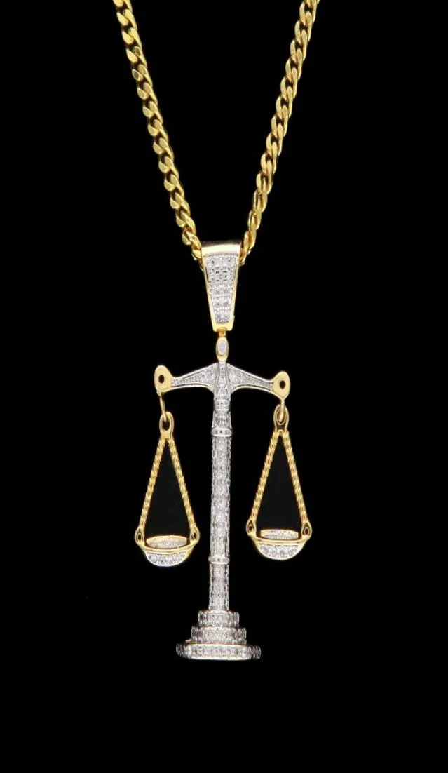 Iced Out Zircon Balance Balance Scale Pendent Silver Gold Copper Material Hip Hop Collier HALLER9092769