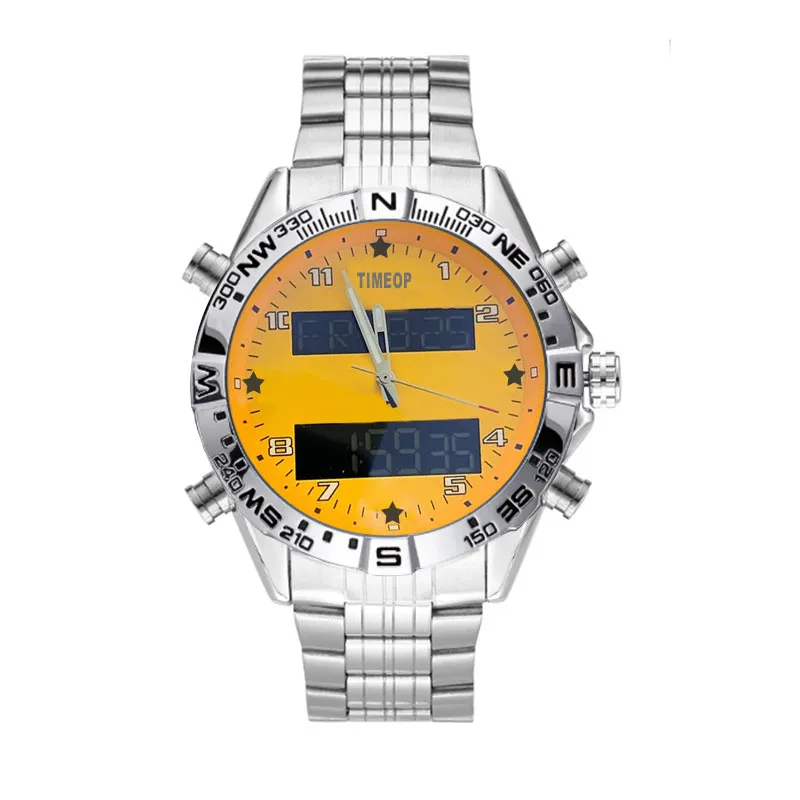 Nieuw design herenhorloge met dubbele tijdzone Elektronische wijzerweergave Lichtgevende horloges Metalen horloges montre de luxe herenhorloge Designer polshorloge 46 mm Timeop