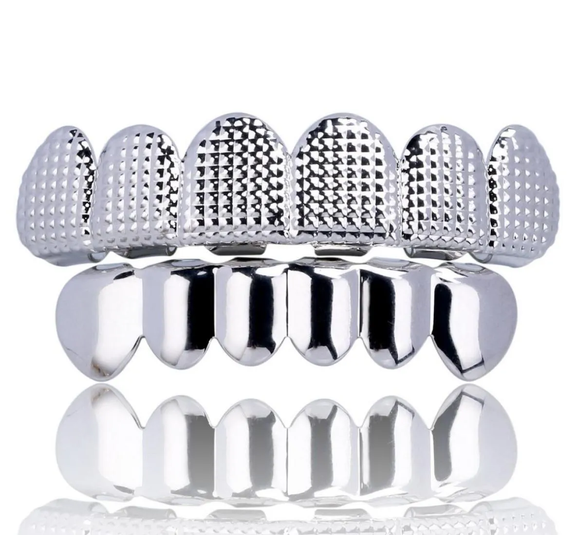 18K Or Bump Treillis Dents Grillz Hip Hop Men039s Haut et Bas Grills Bouche Dentaire Punk Dents Caps Rappeur Cosplay Corps Jewel1372442