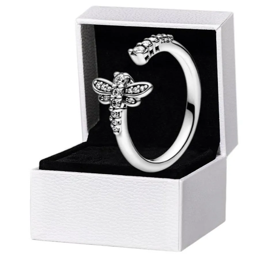 Sparkling Dragonfly Open Ring Authentic 925 Sterling Silver Women Girls Wedding Designer Jewelry for CZ Diamond Rings with Original Box Set5979476