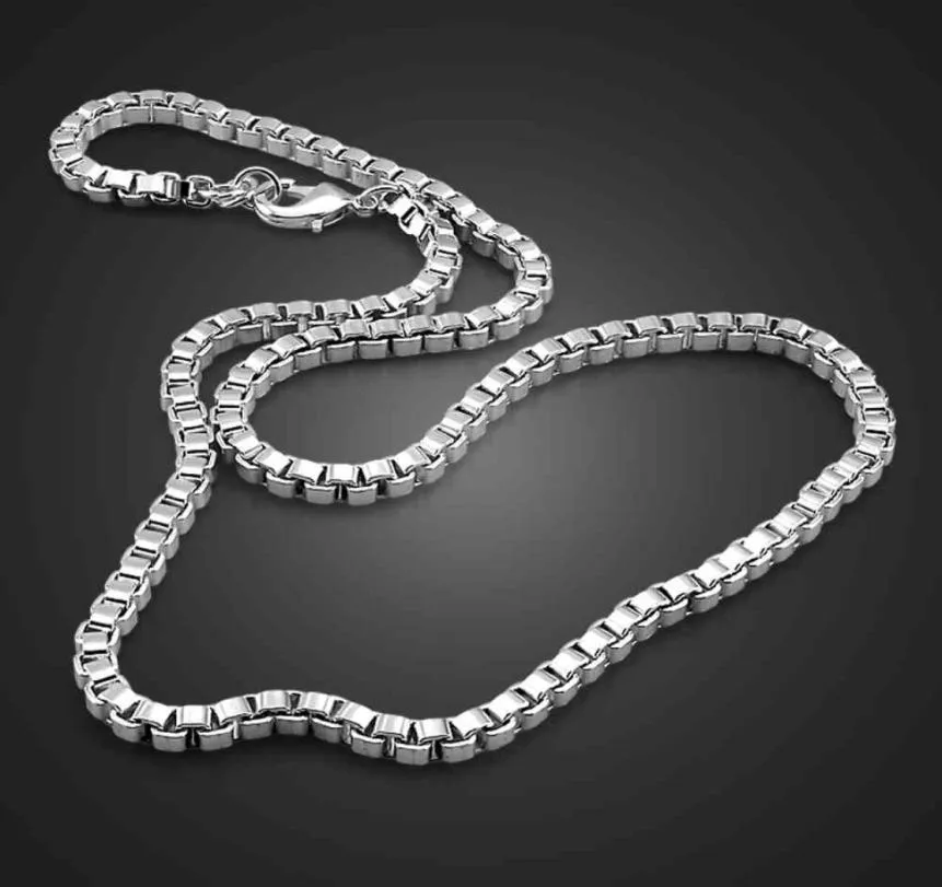 Classic Really 100 925 Sterling Silver Box Chain Necklace Fashion Men Women 3mm 1826 inch Choker Hiphop Punk Jewelry6802022