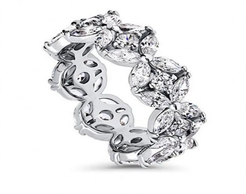 Vecalon Flower Shape Promise Finger Ring 925 Sterling Silver Diamond Engagement Wedding Band Rings for Women Jewelry Gift9452380
