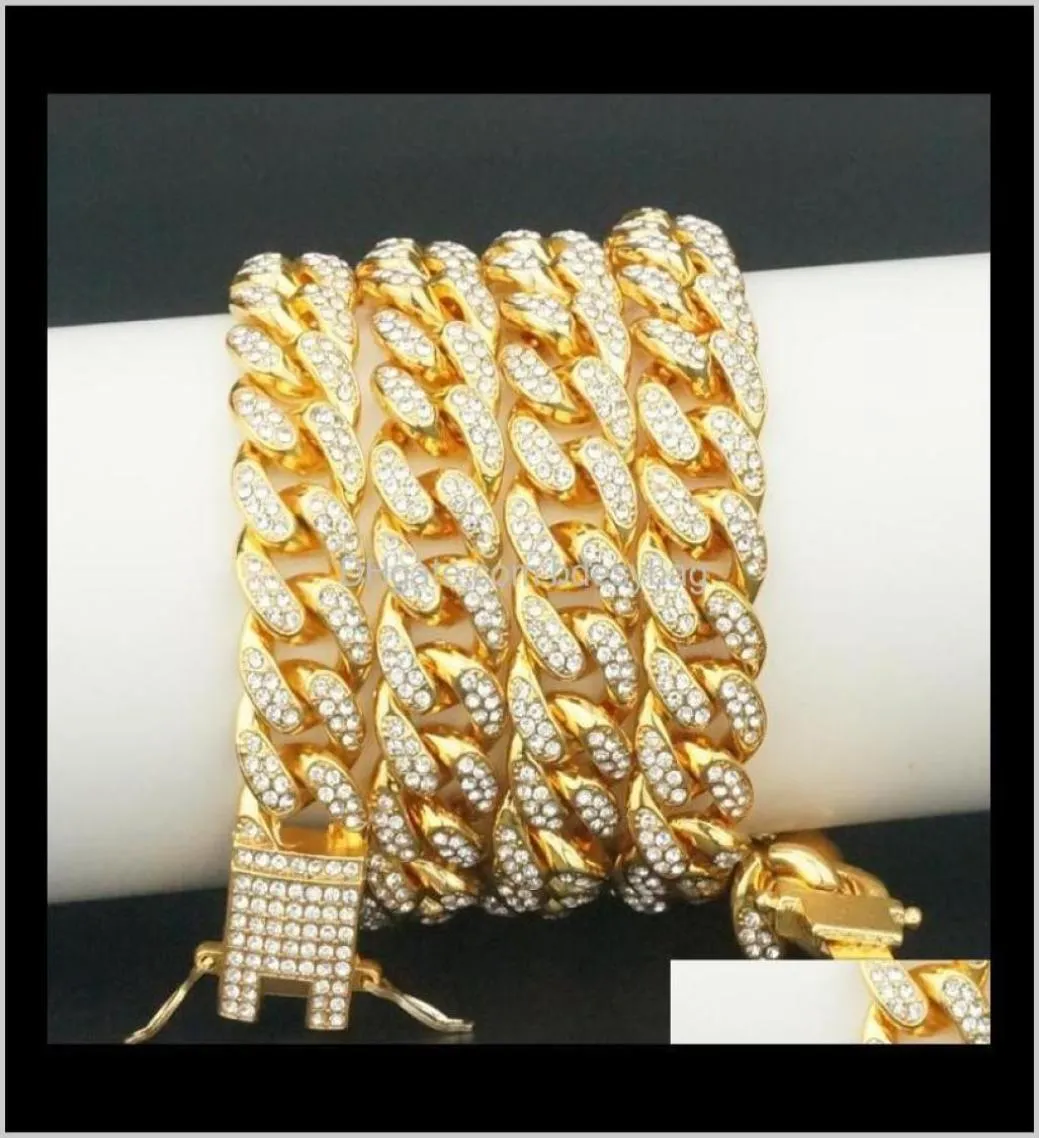 Tennis Graduated Necklaces Pendants Jewelry Drop Delivery 2021 12Dot5Mm Miami Cuban Link Chain Necklace Bracelets Set For Mens B4310801