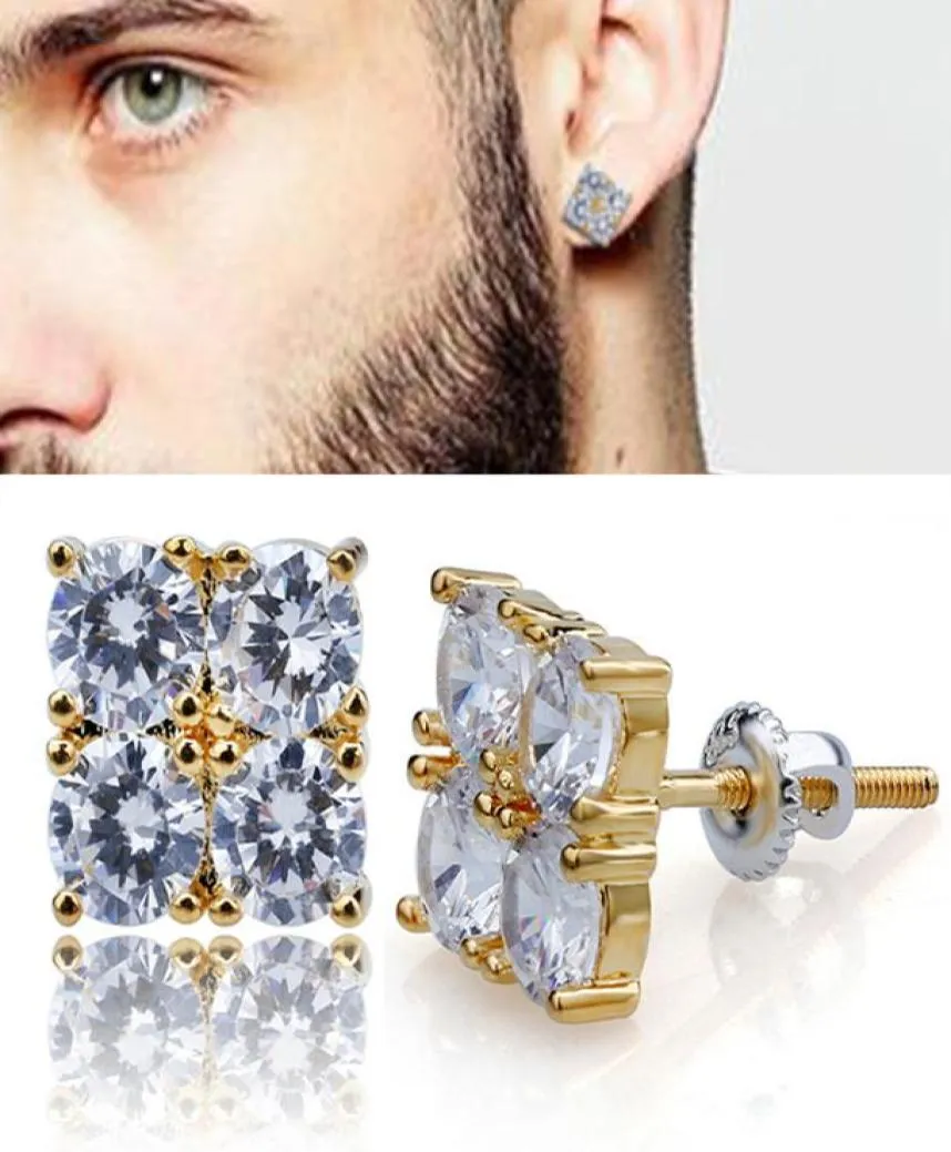 18K Gold Hip Hop 4 Cubic Zirconias Square Stud Earrings 08 cm for Men Women Girls Diamond Earrings Studs Punk Rock Rapper Jewelry4876938