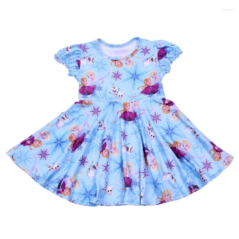 Robes de fille personnage de dessin animé imprimer enfants vêtements à manches courtes Smock robes filles Twirl enfants bleu fête Twril robe Milksilk