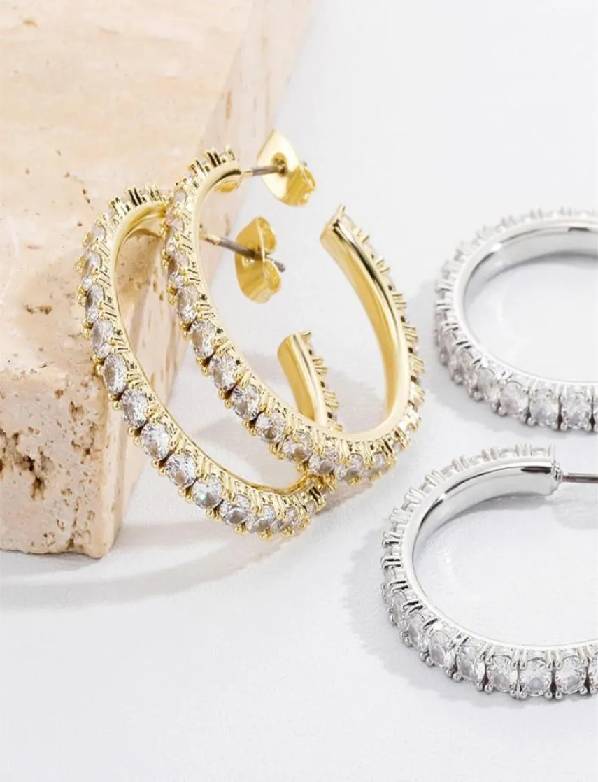 Orecchini a cerchio CZ placcati oro giallo 18 carati per le donne Dichiarazione Classic Trendy Circle Earing Jewelry Femme Gifts2360571