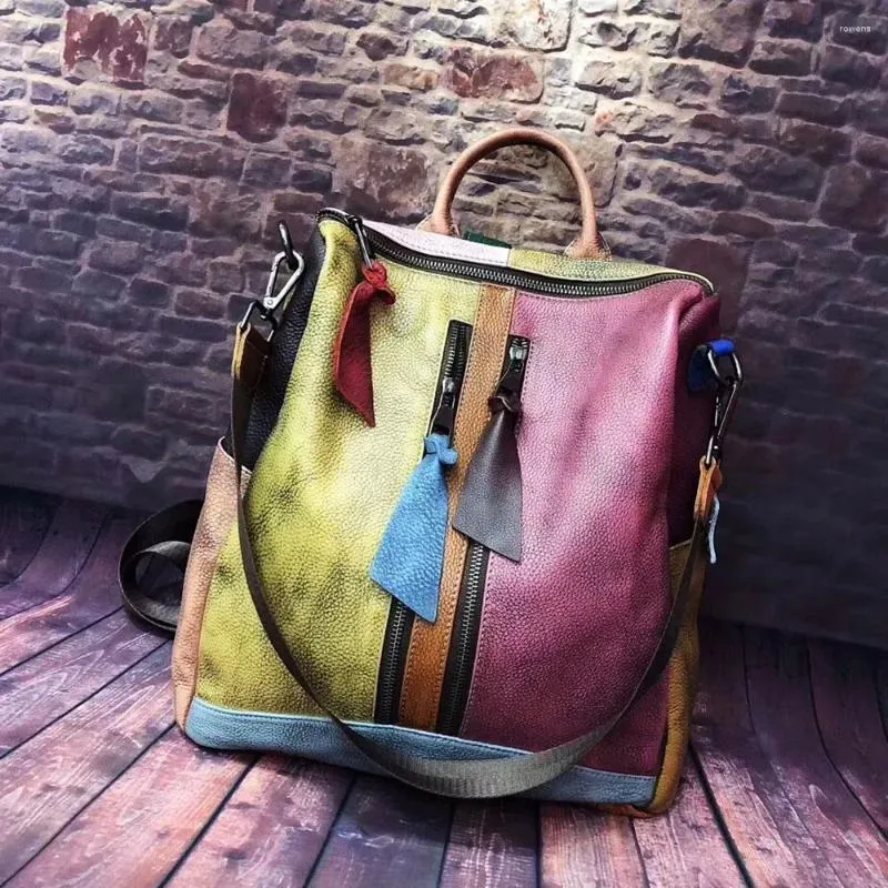 Школьные сумки 2024, модная тенденция, женская сумка в стиле ретро, кожаная сумка, цветной рюкзак